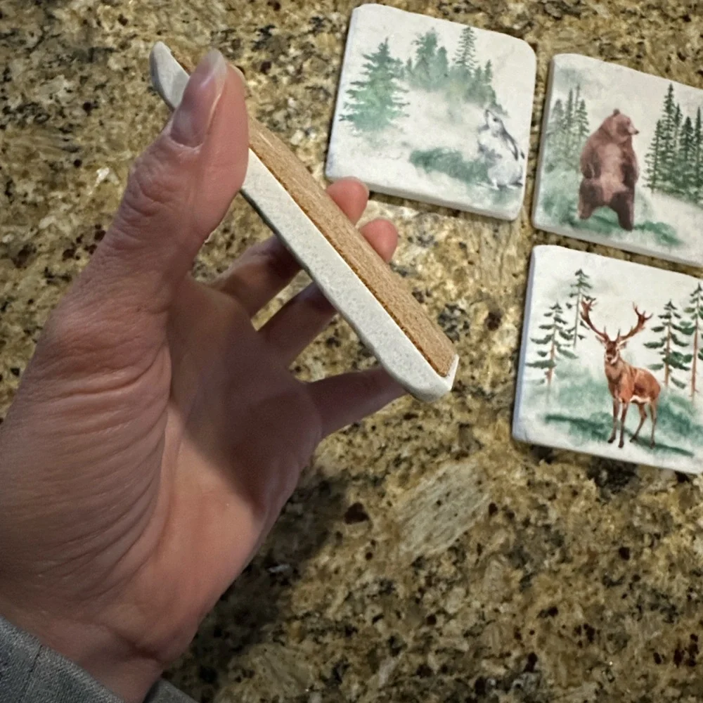 Vintage Forest Wildlife Ceramic Coaster Set - Bear, Elk, Fox, Rabbit